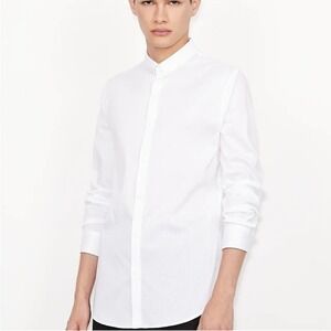 Armani Exchange Stretch Cotton White Slim Fit Collared Button Down Shirt Medium